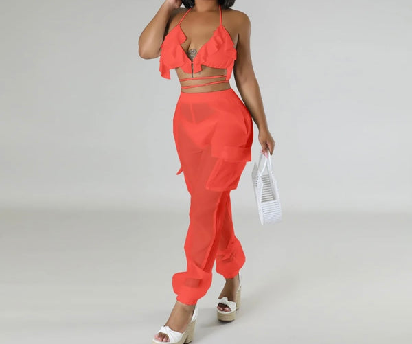 Women Sexy Fashion Bikini Mesh Cargo Cover Up Set