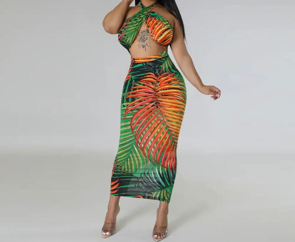 Women Sexy Printed Sleeveless Open Back Maxi Dress