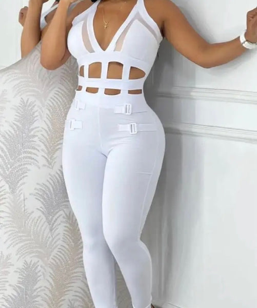Women Fashion Sexy Sleeveless Cut Out Buckled Jumpsuit