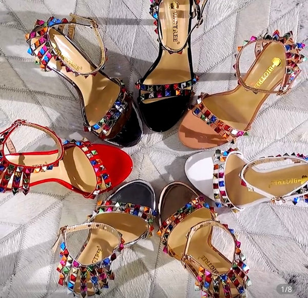 Women Colorful Rivet High Heel Sandals