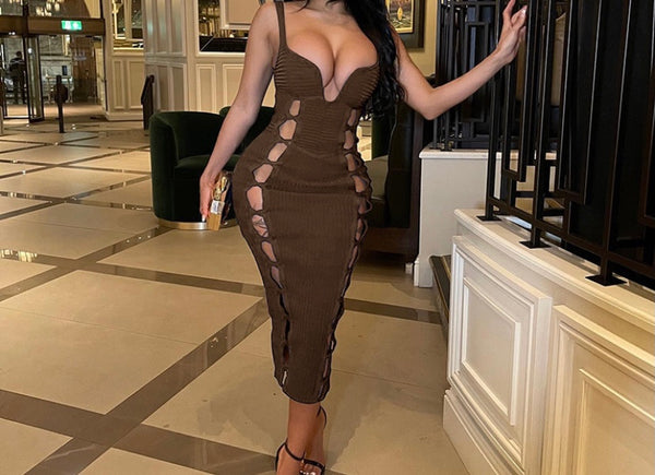 Women Sleeveless Cut Out Sexy Maxi Dress