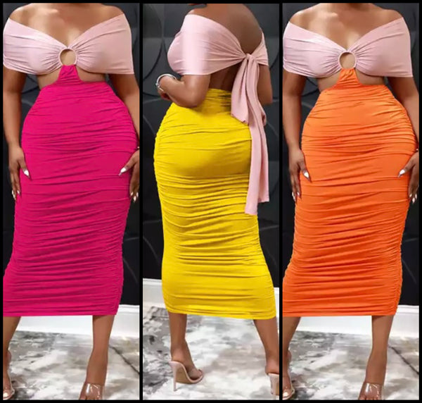 Women Sexy Off The Shoulder Color Patchwork Maxi Dress