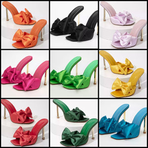 Women Bow Fashion High Heel Slide On Sandals