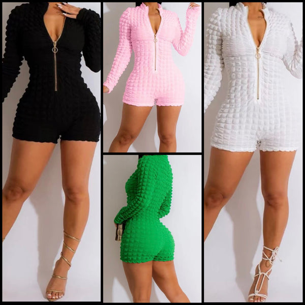 Women Full Sleeve Solid Color Front Zipper Romper