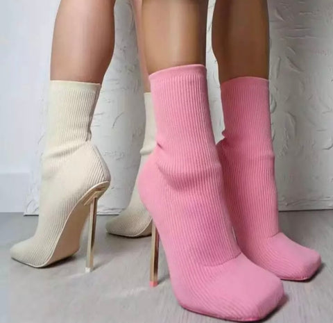 Women Fashion Sock High Heel Ankle Boots