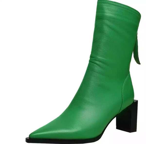 Women Pointed Toe Back Zipper Ankle Boots