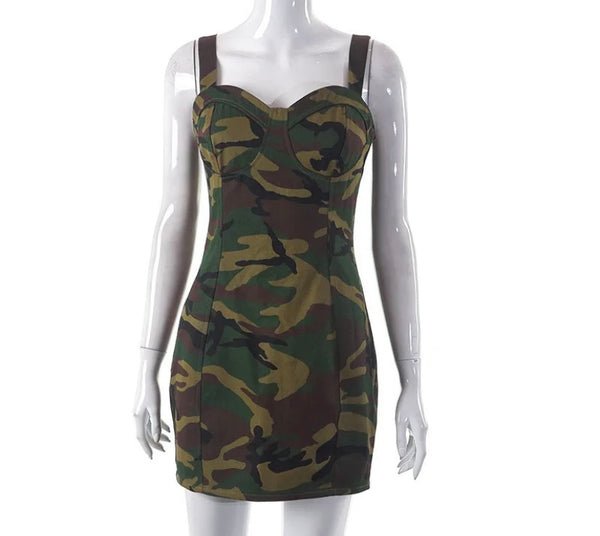 Women Sleeveless Camouflage Sexy Dress