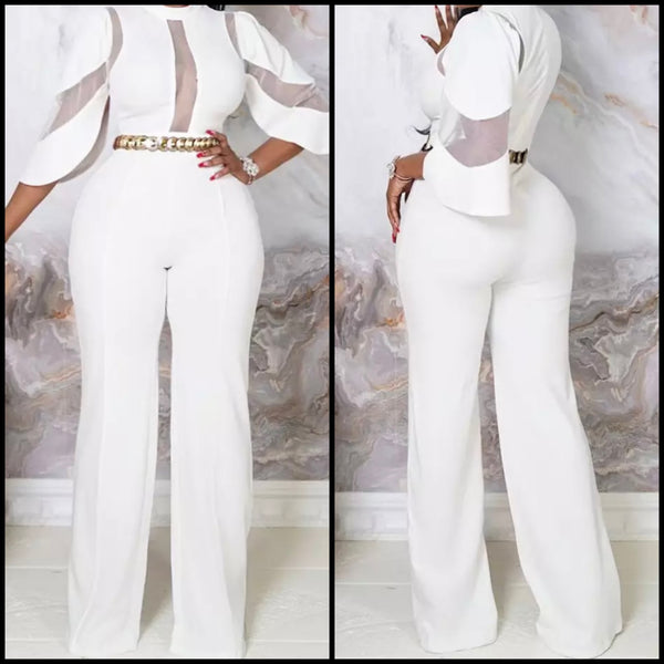 Women Sexy Solid Color Mesh Patchwork Jumpsuit