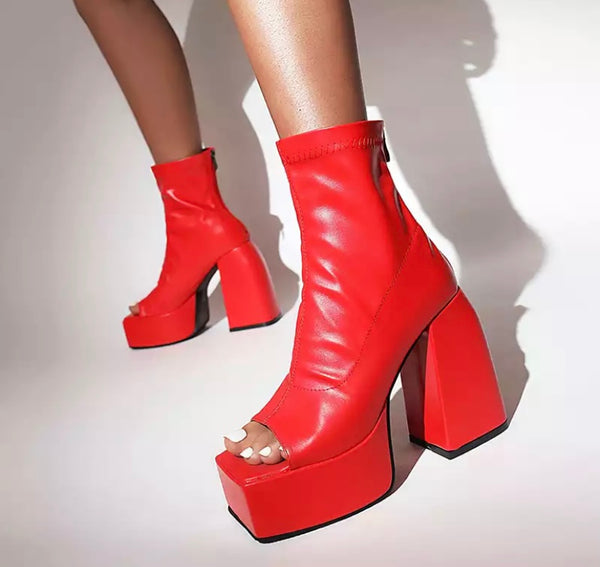 Women Fashion PU Open Toe Platform Ankle Boots