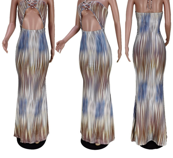 Women Printed Sexy Halter Cut Out Maxi Dress