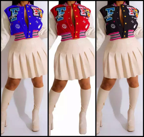 Women Printed Fashion Crop Varsity Jacket