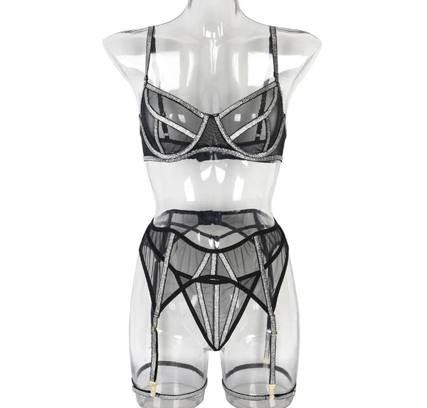 Women Sexy Silver/Gold Mesh Lingerie Set