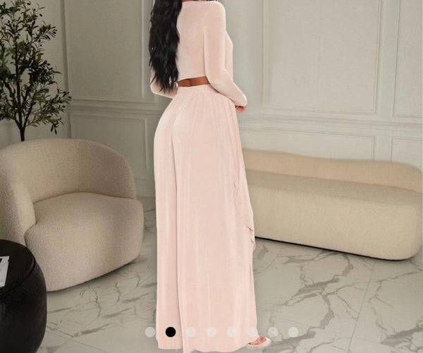 Women Full Sleeve Asymmetrical Two Piece Wide Leg Pant Set