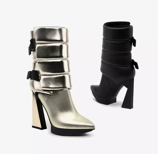 Women Fashion Buckled Pointed Toe Ankle Boots