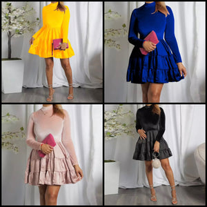 Women Sexy Full Sleeve Ruffled Velour Dress