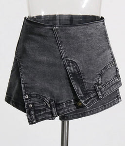 Women Fashion Denim Asymmetrical Wrap Shorts