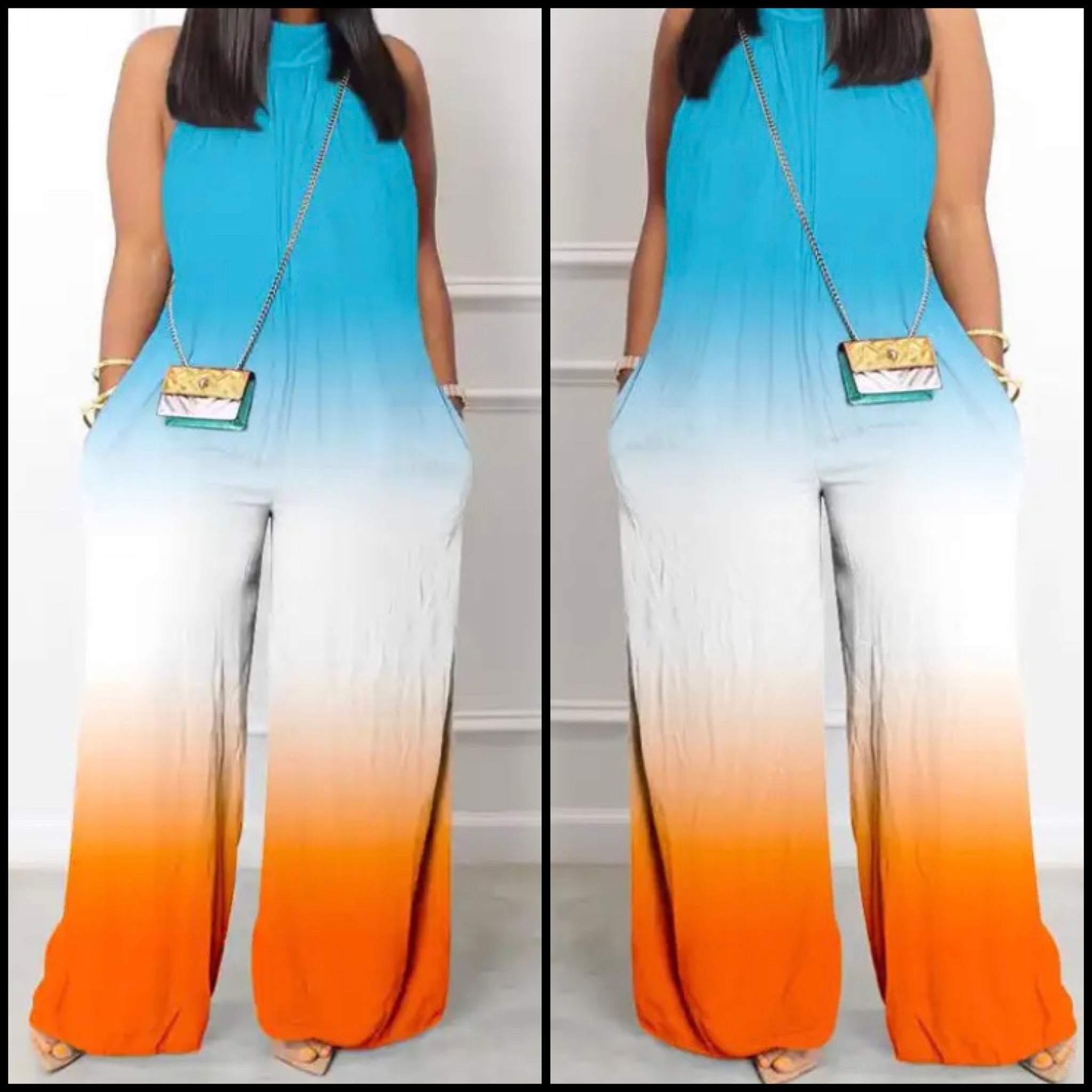 Women Sleeveless Tie Dye Pocket Wide Leg Fashion Jumpsuit