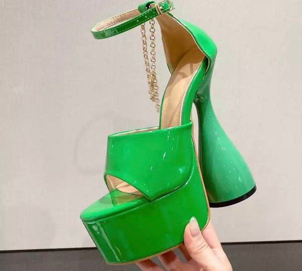 Women Patent Leather Platform High Heel Sandals