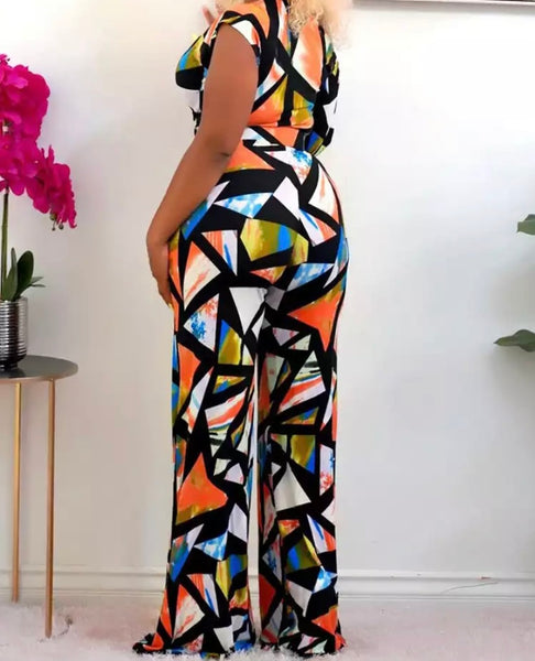 Women Multicolored Print One Shoulder Wide Leg Jumpsuit