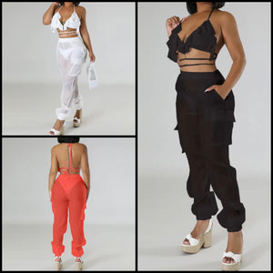 Women Sexy Fashion Bikini Mesh Cargo Cover Up Set