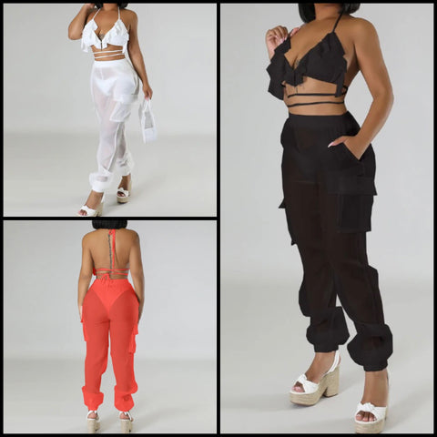 Women Sexy Fashion Bikini Mesh Cargo Cover Up Set