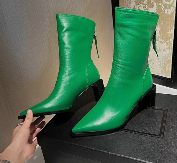 Women Pointed Toe Back Zipper Ankle Boots