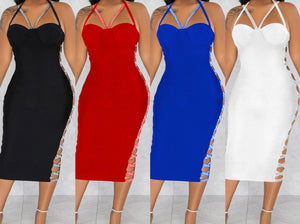 Women Sexy Sleeveless Hot Drilling Cut Out Dress