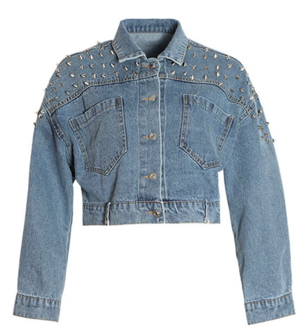 Women Fashion Rivet Denim Jacket