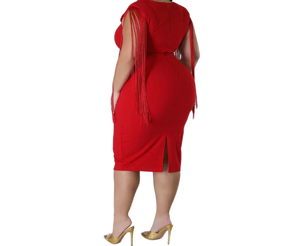 Women Sexy Sleeveless Tassel Solid Color Dress