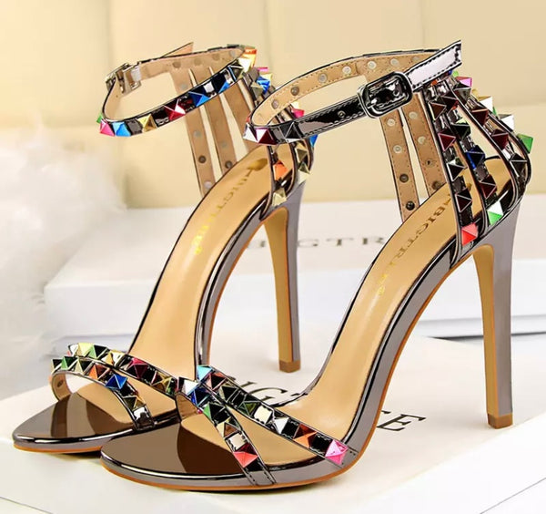 Women Colorful Rivet High Heel Sandals