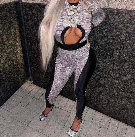 Women Cut Out Full Sleeve Sexy Two Piece Pant Set