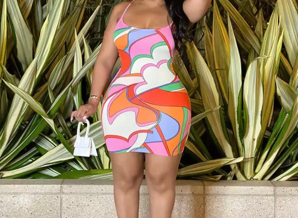 Women Sleeveless Colorful Print Fashion Dress