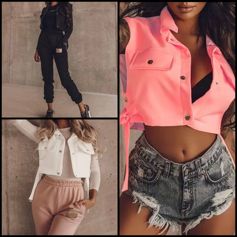 Women Fashion Button Up Side Tie Up Vest Top
