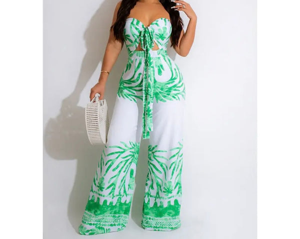 Women Printed Strapless Tie Up Jumpsuit