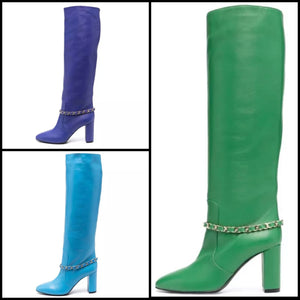 Women Fashion Chain Knee High Boots