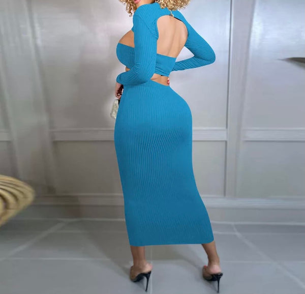 Women Sexy Ribbed Cut Out Maxi Dress
