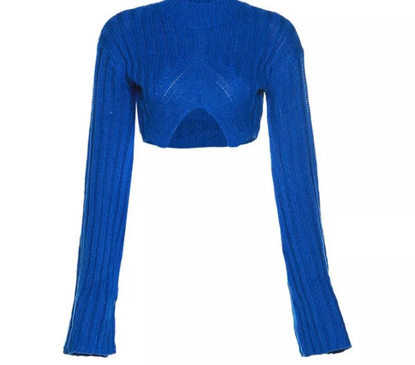 Women Fashion Solid Color Crop Sweater Top