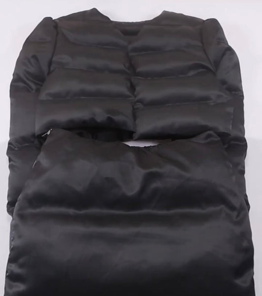 Women Sexy Fashion Black Puff Two Piece Jacket Skirt Set