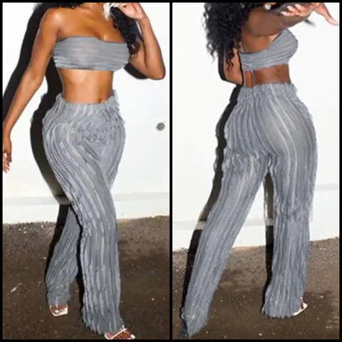 Women Sexy Strapless Gray Two Piece Pant Set