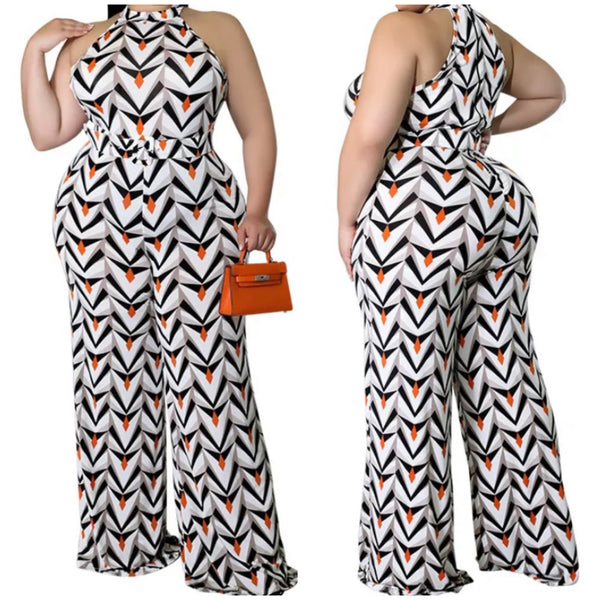 Women Sleeveless Printed Fashion Wide Leg Jumpsuit