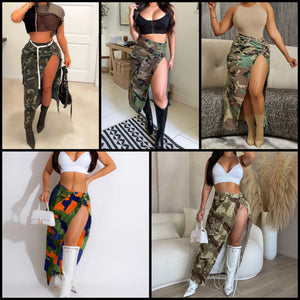 Women Fashion Camouflage Sexy Side Slit Maxi Skirt