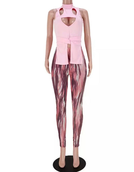 Women Sexy Sleeveless Two Piece Multicolored Pant Set