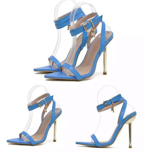 Women Pointed Toe Key Lock Ankle Strap Sandals