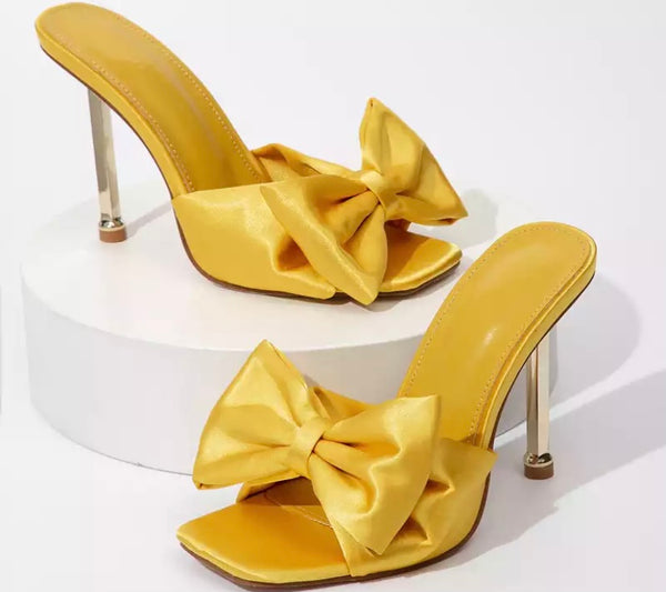 Women Bow Fashion High Heel Slide On Sandals