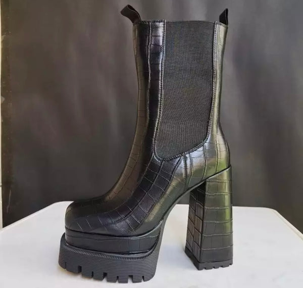 Women Platform Fashion Square Heel Ankle Boots