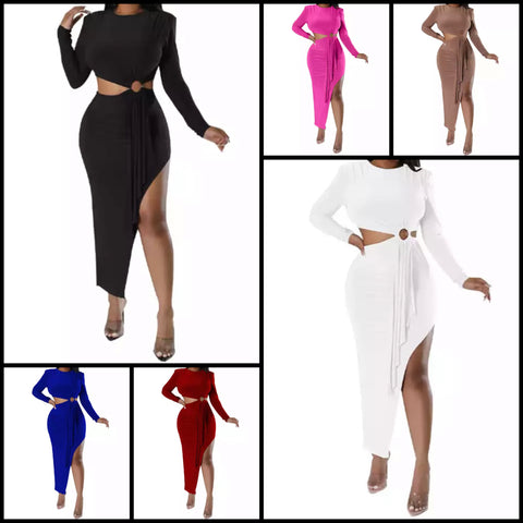 Women Sexy Long Sleeve Cut Out Asymmetrical Dress