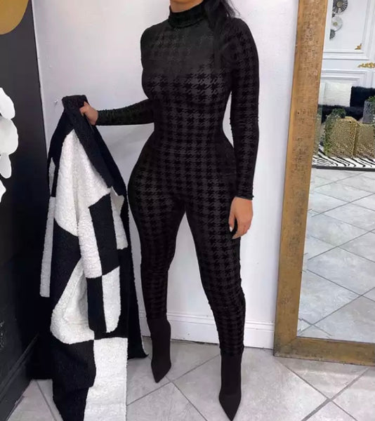 Women Sexy Black Printed Fashion Full Sleeve Jumpsuit