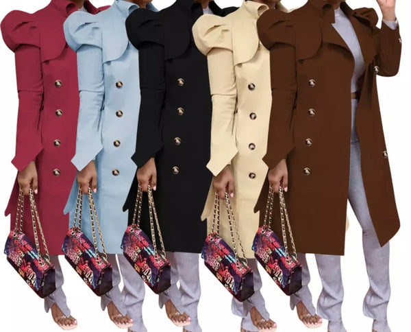 Women Solid Color Fashion Trench Coat Jacket