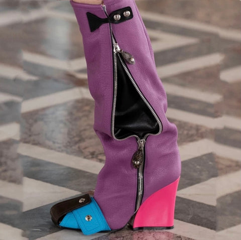 Women Fashion Color Patchwork Platform Boots