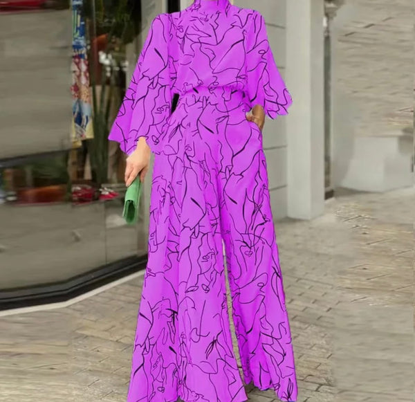 Women Full Sleeve Printed Wide Leg Jumpsuit